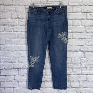 J. Jill Jeans Womens Weekender Cropped Blue Embroidered Mid Rise Denim Jeans 10